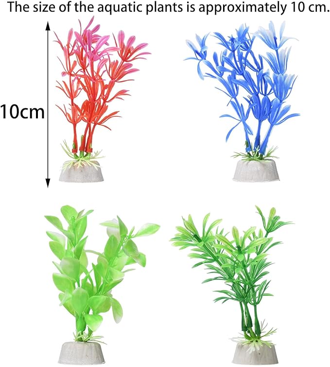 Gegong 10 Pieces Artificial Aquatic Plants, Artificial Fish Tank Plants, 10cm Plastic Aquatic Plant, Multiple Colors Different Appearance Shapes Cleanable Aquarium Decoration
