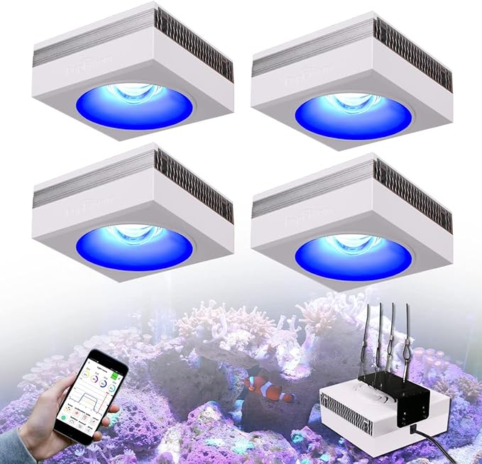PopBloom 4PCS RL90 Full Spectrum Led Aquarium Light Fish Tank LED Light Reef Light Marine Aquarium Tank Lamp for 96" 240CM Reef Fish Tank Light with Smart APP Control(Full Spectrum - with Hang Kit)