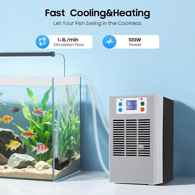 100W Fish Tank Water Cooler Aquarium Water Chiller with LED Display and Quiet Operation (35-45dB), 30L/7.93GAL Hydroponic Water Cooler for Fish Tanks, Aquatic Organisms