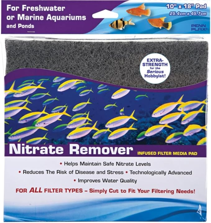 PENN-PLAX Nitrate Reducer Aquarium Filter Media Pad – Easy to Cut into Any Size Your Filter Requires – 10” x 18”