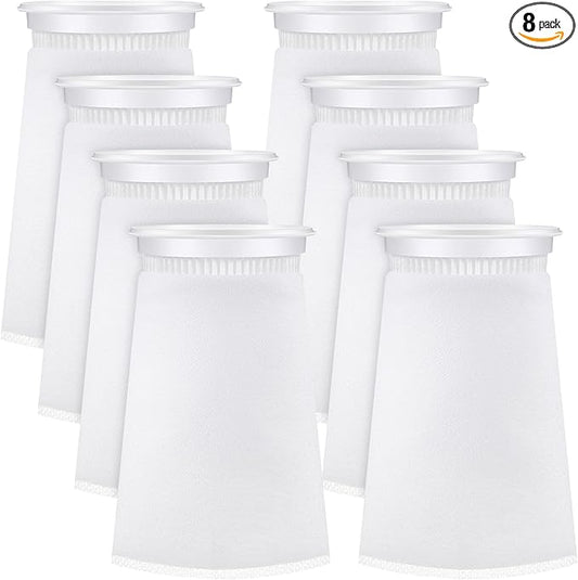 Jecery 8 Pcs 4 Inch Aquarium Filter Socks, 200 μm Ring Felt Filter Bags 4 x 8 inches Sump Socks for Saltwater Aquarium Fish Tank Freshwater