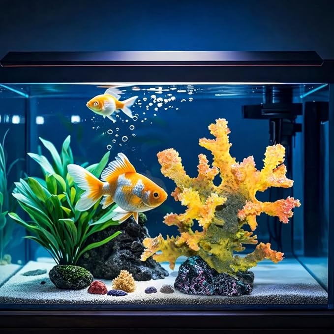 Polyresin Coral Ornament for Fish Tank Decorations,Aquarium Landscape Decor - Safe for Saltwater & Freshwater,Green&Yellow