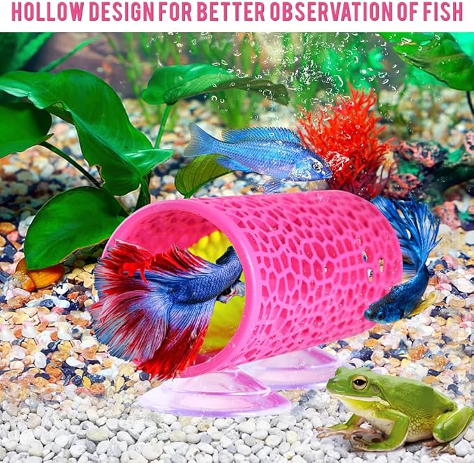 Abizoo Betta Fish Pink Tunnel Hideout for Aquarium Decoration Durable Hollow Design Easy to Clean Smooth Finish Enhances Habitat Comfort Fish Tank Accessory for Shrimp Guppies