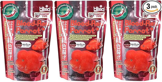 Hikari Blood Red Parrot+ Fish Food with Hikari-Germ (3 Pack, Medium Pellet, 11.7 Oz) (3 Items)