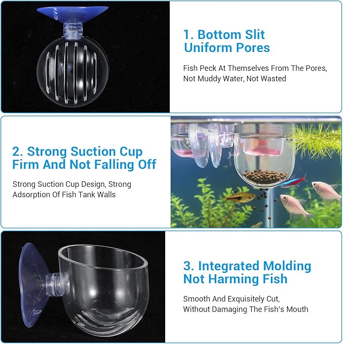 3 Pcs Aquarium Plant Holder, 2 Sizes Fish Tank Aquatic Plant Pot with Suction Cups, Red Worm Fish Feeder, Acrylic Clear Round Betta Tank Accessories for Water Feature Decoration