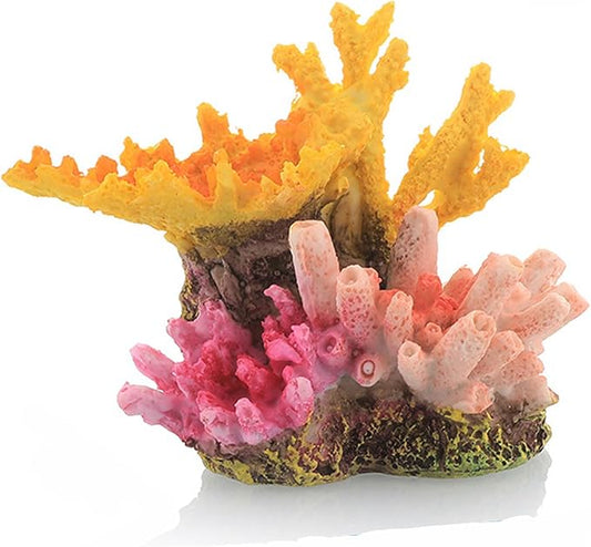 Resin Coral Plant Decorations Artificial Ornament Decor SPS Pocilloporidae Tube Sponge Coral Reef Decoration Accessories for Fish Tank Aquarium Landscape, Yellow Pink,1 Pcs GH0843