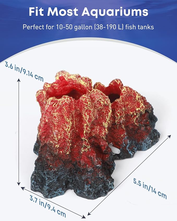 Uniclife Fish Tank Decorations, Realistic Resin Aquarium Volcano Decorations with Air Stone Bubbler, Volcano Bubbler Kit for Fish Tank Decor, Aquarium Decor with Bubbling Effect