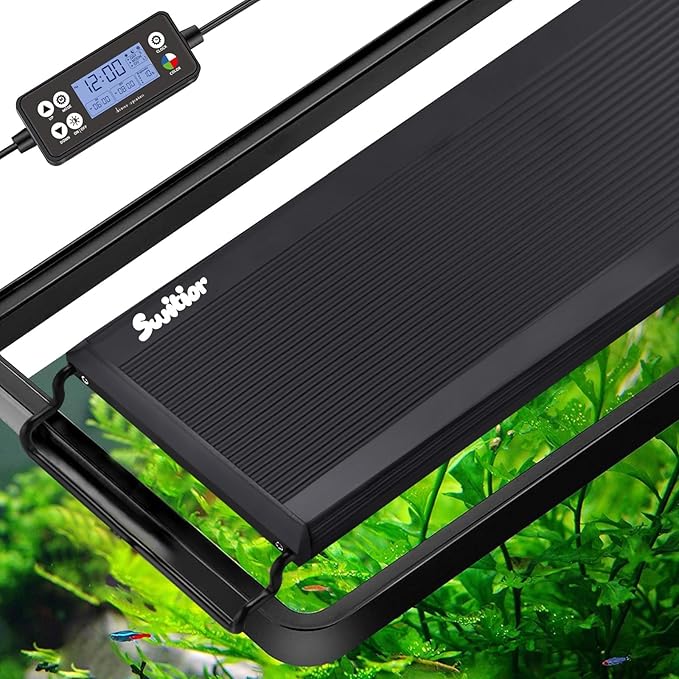 24/7 LED Aquarium Light, IP68 Waterproof Extendable Bracket Fish Tank Light with Timer, 7 Colors, 10 Level Adjustable Brightness, DIY Mode Full Spectrum Aquarium Plant Light for 48-54 Inch Fish Tank