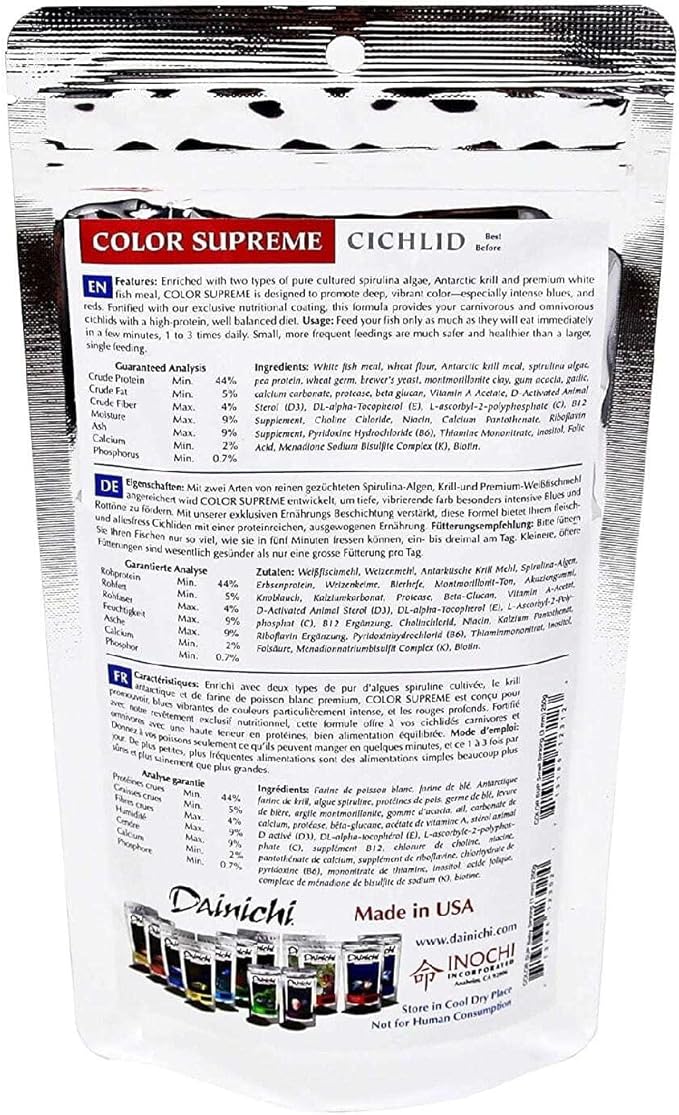 Dainichi Cichlid Food - Color SUPREME Sinking Baby Pellet - 8.8 Ounce