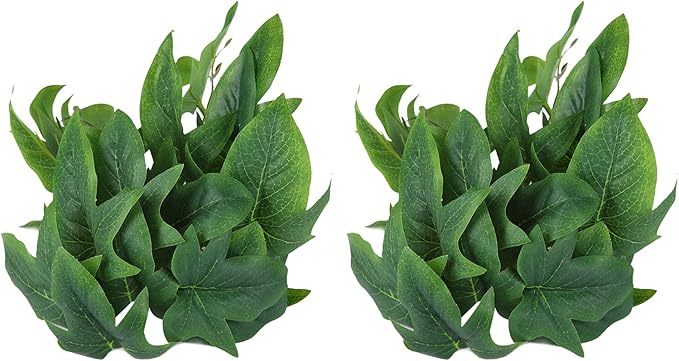 2PCS Artificial Water Plant,Simulation Vine,Lifelike Plastic Leaves Decoration with Suction Cup,Plastic Plant Aquatic Water Grass Decor for Fish Tank (Sweet Potato Leaves)