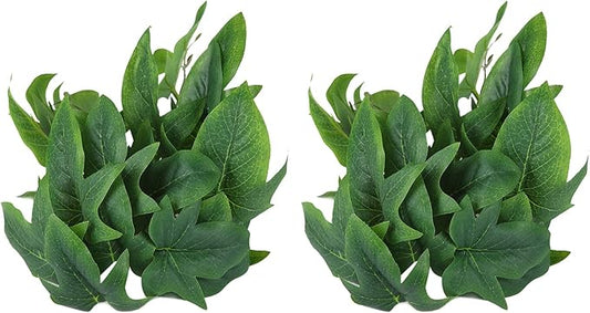 2PCS Artificial Water Plant,Simulation Vine,Lifelike Plastic Leaves Decoration with Suction Cup,Plastic Plant Aquatic Water Grass Decor for Fish Tank (Sweet Potato Leaves)