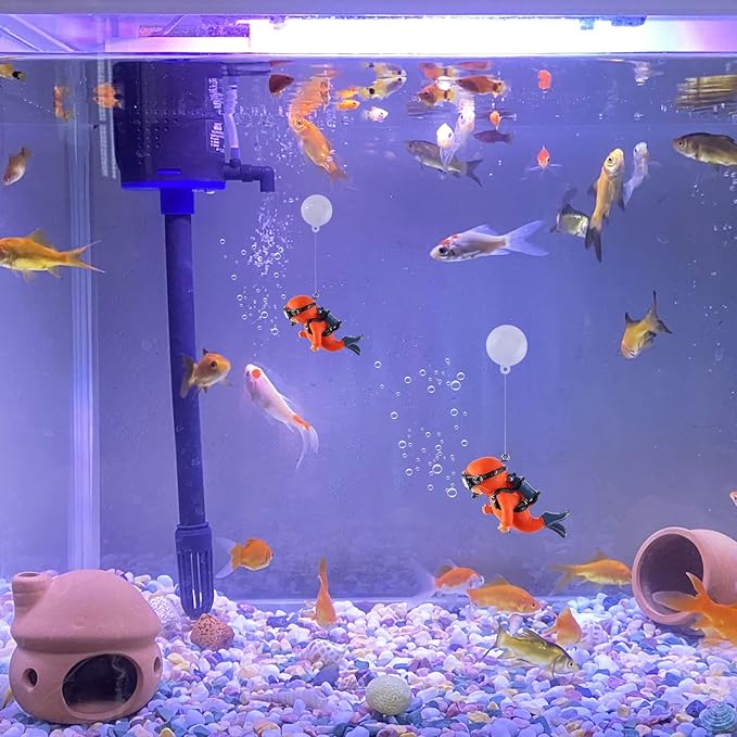 WishLotus Aquarium Decorations, Mini Cute Fish Tank Floating Decor Aquarium Ornament Resin Aquarium Diver Decorations for All Kinds of Aquarium/Fish Tank Landscaping Decorations (Orange)