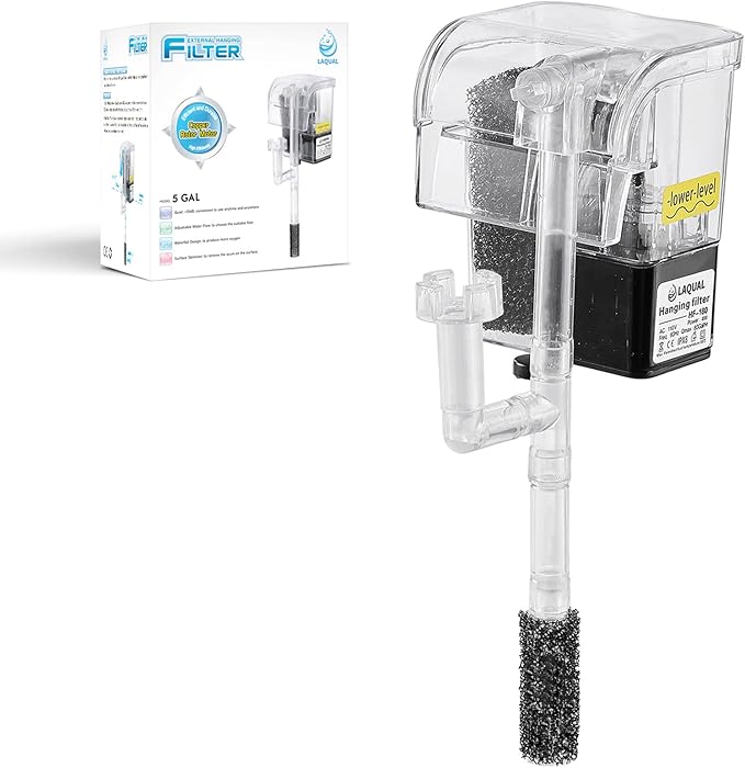 LAQUAL 3 Gallon Ultra Clear Glass Fish Tank and 5 Gallon Aquarium Filter, Rimless Low Iron Aquarium for Betta/Nano/Goldfish/Snail/Shrimp