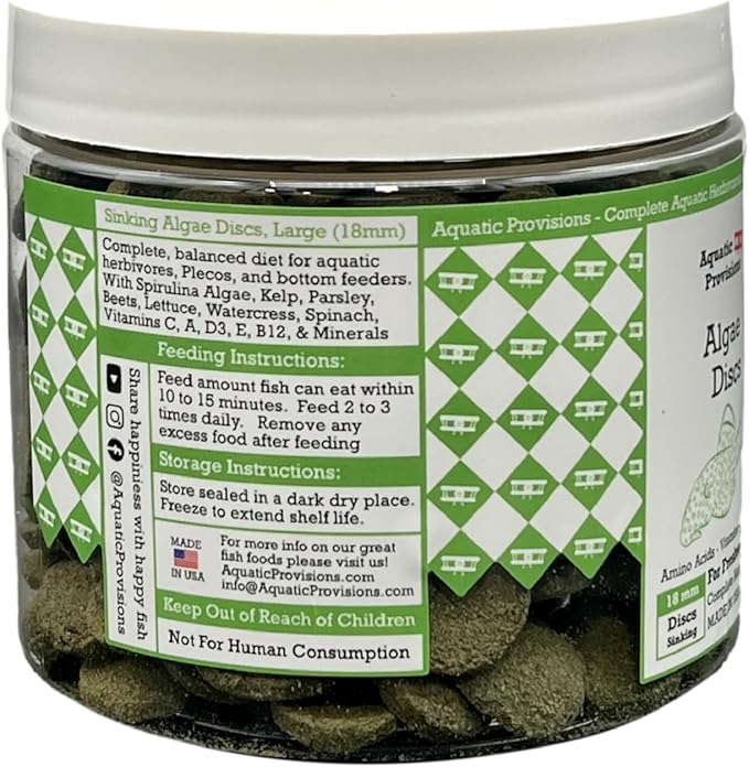 Aquatic Provisions Algae Discs 8 oz, Sinking 18mm Wafers, Fish Food for Freshwater Herbivores