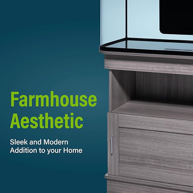 GloFish Aquarium Stand, 20 Gallons, Features Enclosed Storage Area, Display Area, Back Panel Cutout, Modern Farmhouse Look. Fish Tank Sold Separately