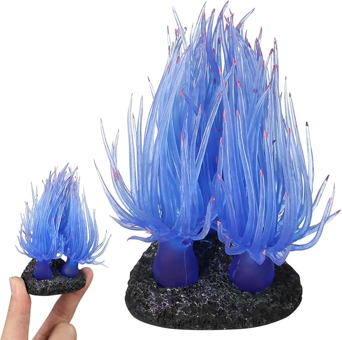 Artificial Coral Ornament for Fish Tank Aquarium Decoration Lifelike Soft Reef Coral with Stable Base Water Landscape Decor Accessory 3.14X2.95X2.95In
