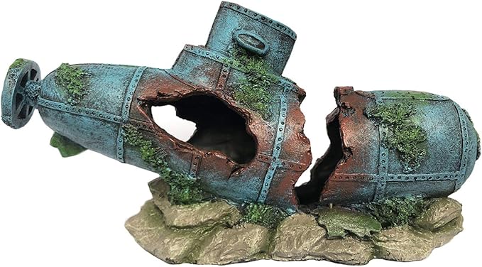 SLOCME Aquarium Submarine Ornaments Shipwreck Decorations - Resin Material Sunken Ship Decorations Eco-Friendly for Aquarium Environments Accessories