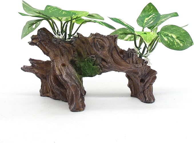 relaqcc Aquarium Decor Ornaments Artifical Driftwood Cave Fish Tank Decorations Silk Aquarium Plants for Betta Fish Tank Accessories