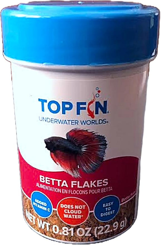 Top Fin Betta Flakes for Betta Fish 0.81 oz (22.9g) with Added Vitamin C, Does Not Cloud Water, Easy to Digest