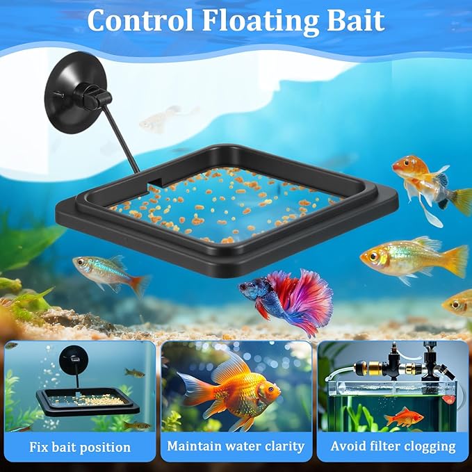2Pcs Fish Feeding Ring for Aquarium, Aquarium Feeding Ring, Black Turtle Feeding Ring with Suction Cup, Square & Round Floating Food Feeder for Betta, Goldfish, Guppy, Turtle & Small Fish