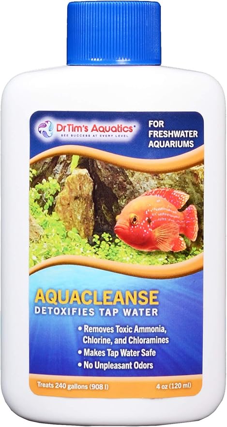 DrTim's Aquatics Freshwater AquaCleanse Tap Water Detoxifier – For Fish Tanks, Aquariums – Eliminates Toxic Chemicals, Odors – Reduces Ammonia, Chlorine, Chloramines, Build Up – 240 Gallons
