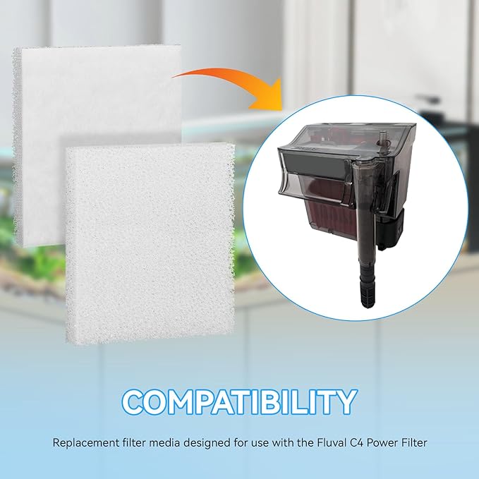 Magluv C4 Poly Foam Pad Fit for Fluval C4 Power Filter White Filter Foam Aquarium Filter Pad Media Replacement, 6-Pack (C4)