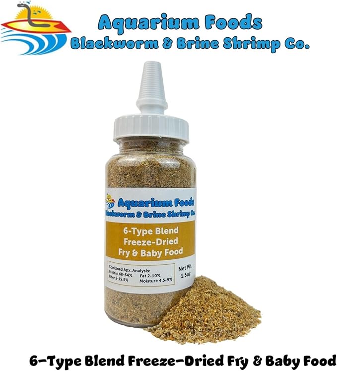 6-Type Baby Blend- Bloodworm, Brine Shrimp, Plankton, Mysis, Tubifex, Krill, for Tropical Fish Fry, Babies, Guppies, Tetras, Bettas, Nano Fish…1.5oz Squeeze Bottle