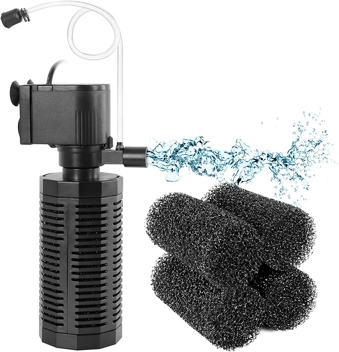 Yaubay Aquarium Internal Filter for 10-50 Gallon Tanks and 4 PCS Sponge Foam Filter Accessories