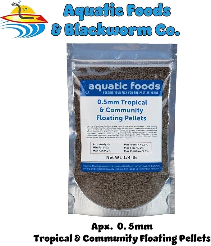 0.5mm - 1/64" Tropical & Community Fish Floating Micro Pellets for Tetras, Guppies, Angel Fish, Small Cichlids, All Tropicals. - WL…1/4-lb Foil Bag