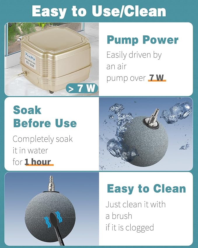 Pawfly Aquarium Air Stone 3 Inch Fish Tank Air Stone, Ball Bubbler Round Oxygen Diffuser for Air Pump Fish Tanks Buckets Small Ponds and DWC Systems, 2 Pack