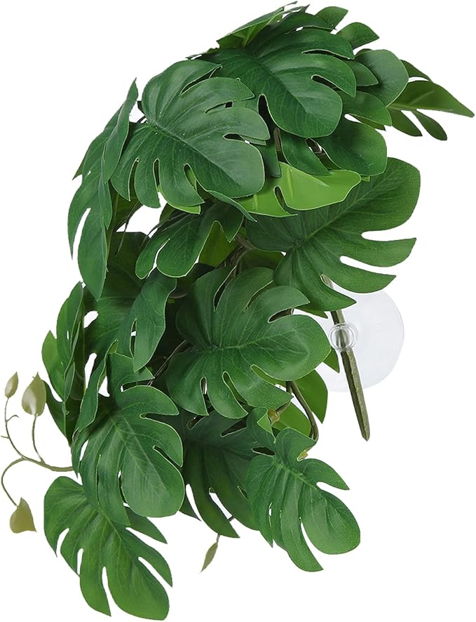 2PCS Artificial Water Plant,Simulation Vine,Lifelike Plastic Leaves Decoration with Suction Cup,Plastic Plant Aquatic Water Grass Decor for Fish Tank (Monstera Deliciosa Leaf)