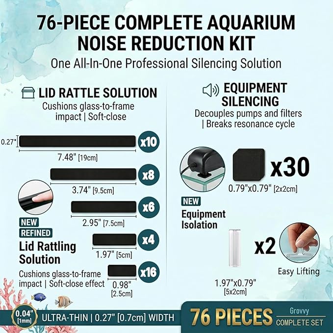 Aquarium Lid Bumpers, Fish Tank Lid Cushion Pads, Anti Vibration Pads for Filter & Air Pump, Reduce Aquarium Noise & Rattling, Quiet Fish Tank Accessories with Handles for Rimmed Aquariums