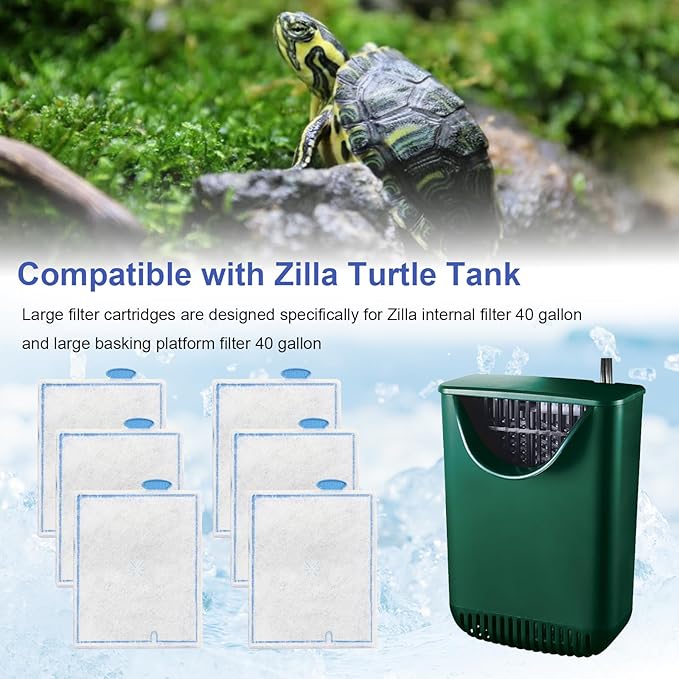 6 Pack Turtle Tank Large Filter Cartridges Compatible with Zilla, Turtle Filter Cartridges for Aquarium, Reptile Terrarium Filter Cartridge for Zilla, for 40G and Large Basking Platform Filter 40G