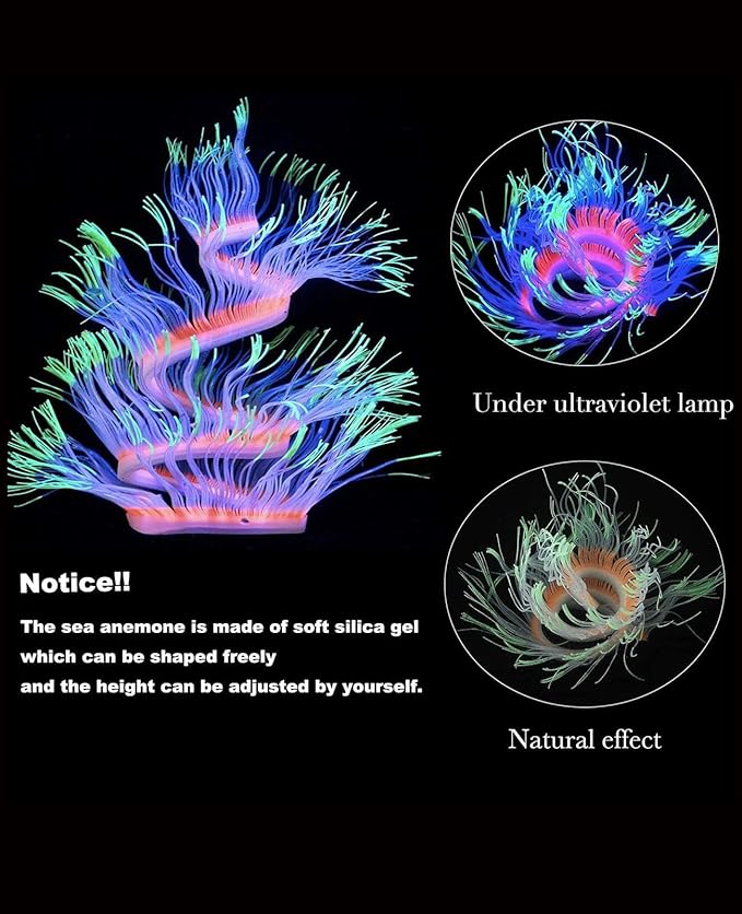 ZtohPyo 4 Pieces Aquarium Fish Tank Decorations with Glowing Effect, Silicone Glow Artificial Ornament Coral Reef Plants for Aquarium Decoration Small and Large Fish Bowl Decor Accessories