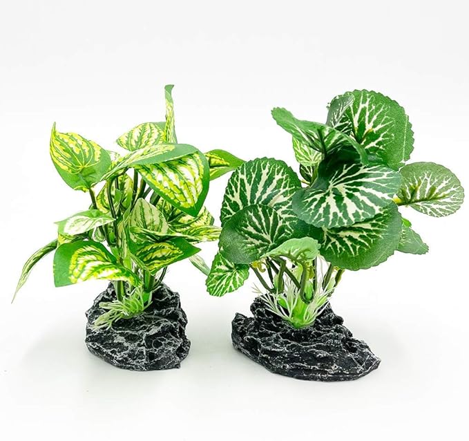 Aquarium Plants Betta Fish Tank Decorations 4inch/2pcs Soft Silk Artificial Plant Goldfish Waterscape Fish Hides Snake Tank/Reptiles Plants(A-2pcs Set/Green)