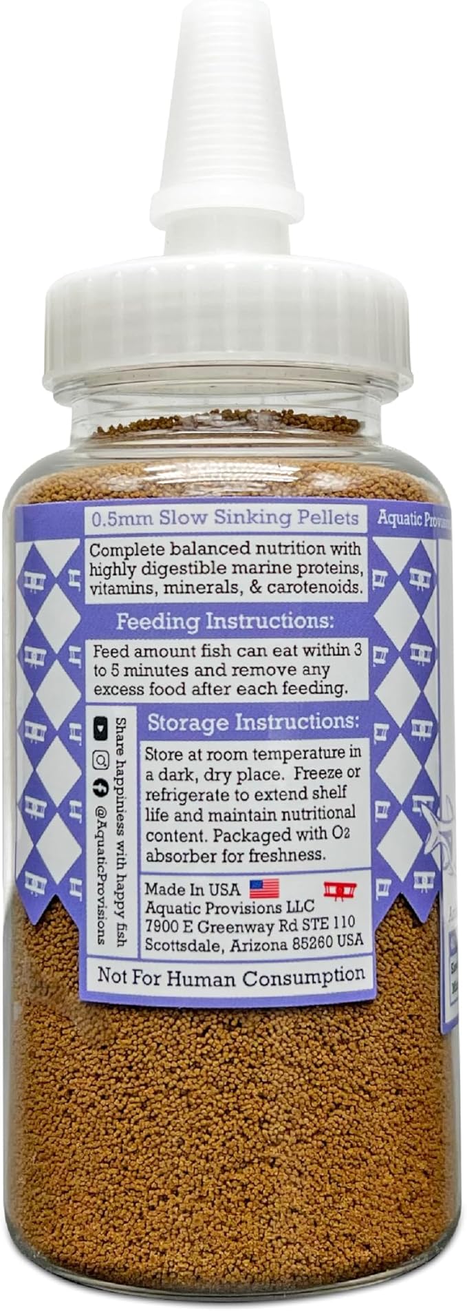 Aquatic Provisions Extra Small Fish Food Pellets 3.17 oz, Sinking 0.5mm Size, High Protein, for Tropical Community Aquariums