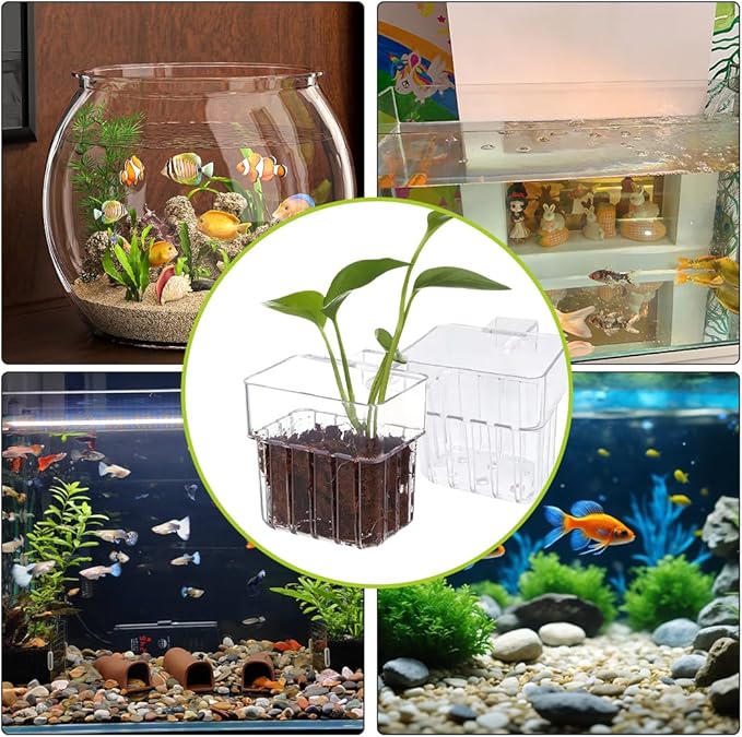 2 Pieces 6 Holes Aquarium Plant Holder Clear Acrylic Fish Tank Planter Cup Hanging Water Plants Pot for Aquarium Decor Plant Cultivation Aquarium Decorations