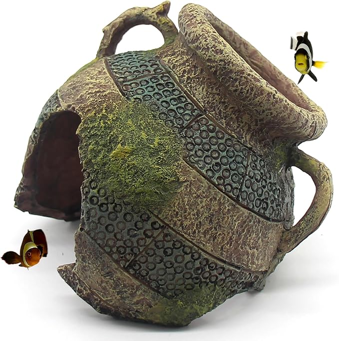 relaqcc Aquarium Decor Ruins Leaning Vase Hideaway Cave, Betta Fish Tank Accessories for Goldfish, Shrimp, Conch, Cichlid