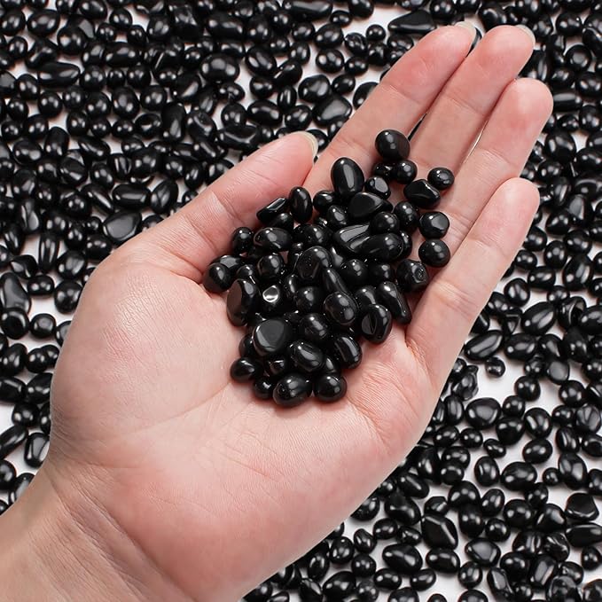 Keedolla 3Lb Aquarium Fish Tank Gravel Rocks Glass Pebbles Gemstones, Glass Stones Vase Filler for Fountain Succulent Plant Decorative Rock Pebble Stone - Black