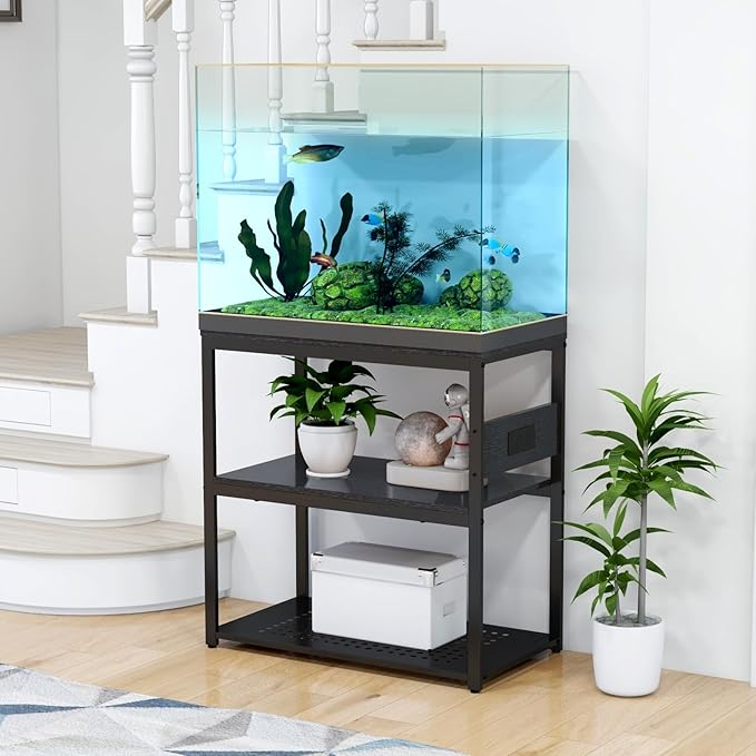 Livofloral 20-29 Gallon Fish Tank Stand with Power Outlets, 3-Tier Metal Aquarium Stand, Breeder Reptile Tank Stand with Shelf for Home Office, 660LBS Capacity, 29.5 x 15.8 x 30.1 inches, Black