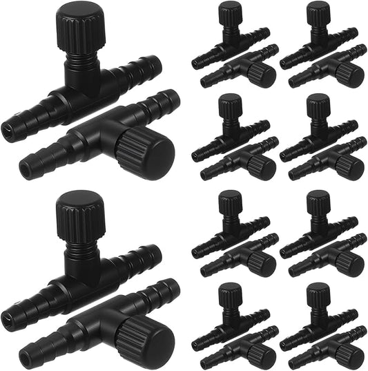 20 Pcs Aquarium Air Control Valves for 3/16" ID Airline Tubing Single Way Single Way Plastic Air Flow Control Regulator Aquarium Regulators Black Hose Connectors Airs Pump Accessories for Fish Tanks