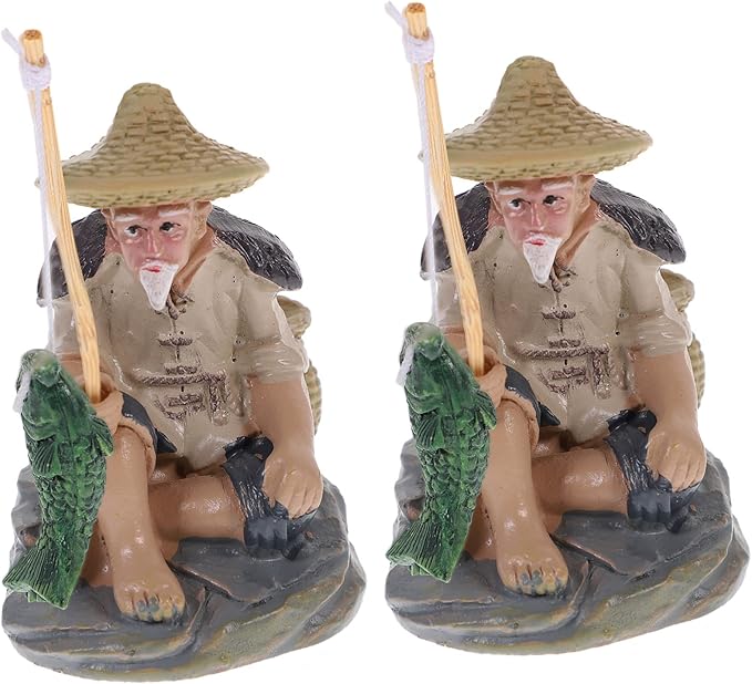 2pcs Fisherman Figurine Sand Table Adornments for Aquarium and Garden Decor Realistic Craftsmanship for Flower Pot Landscaping