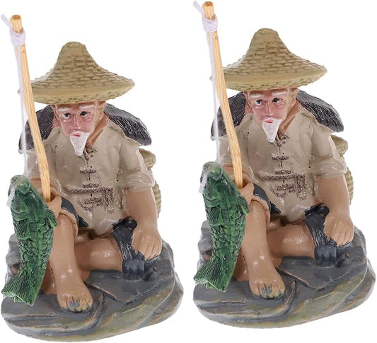2pcs Fisherman Figurine Sand Table Adornments for Aquarium and Garden Decor Realistic Craftsmanship for Flower Pot Landscaping