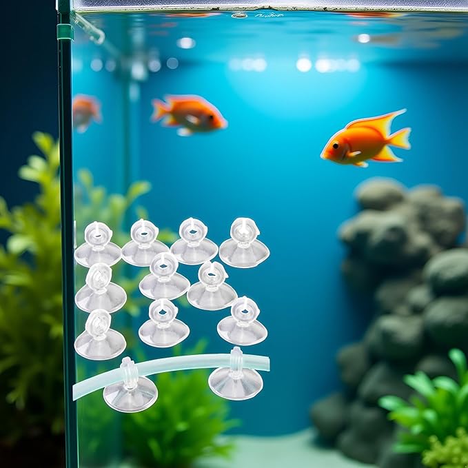 10Pcs Aquarium Suction Cup Clips Set, Fish Tank Air Line Holder, Clear Plastic for Glass Fish Supples