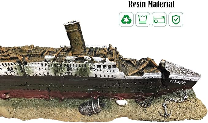 SLOCME Aquarium Titanic Shipwreck Decorations - Resin Material Ship Decorations，Fish Tank Sunken Ship Ornament Aquarium Environment Friendly Decorations