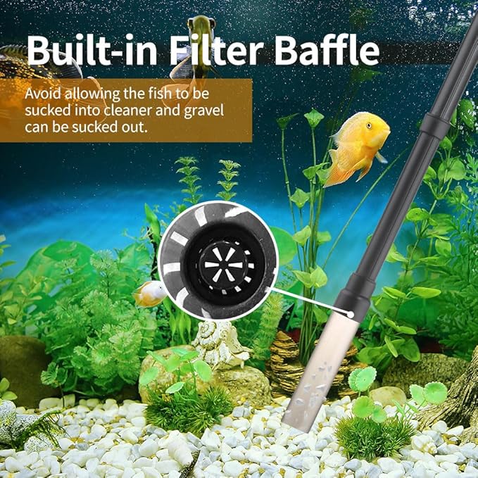 Small Gravel Vacuum for Aquarium, Adjustable Length Manual 80GPH Aquarium Gravel Cleaners, Low Water Level Fish Tank Water Changer with Suction Ball, Use for Fish Tank Cleaning Gravel and Sand
