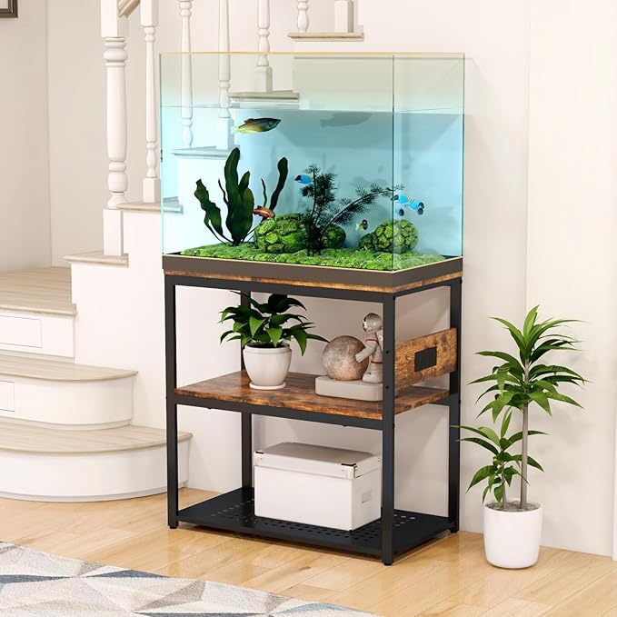 Livofloral 20-29 Gallon Fish Tank Stand With Power Outlets, 3-Tier Metal Aquarium Stands, Breeder Reptile Tank Stand with Shelf for Home Office, 660LBS Capacity, 29.5 x 15.8 x 30.1 inches, Brown