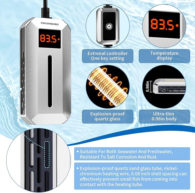 Submersible Aquarium Heater with LED Digital Display 50W Fish Tank Heater for 5-8 Gallon Freshwater Saltwater Tank, Auto Thermostat Overheat Protection(Not Suitable for Low-Water Turtle Tanks)