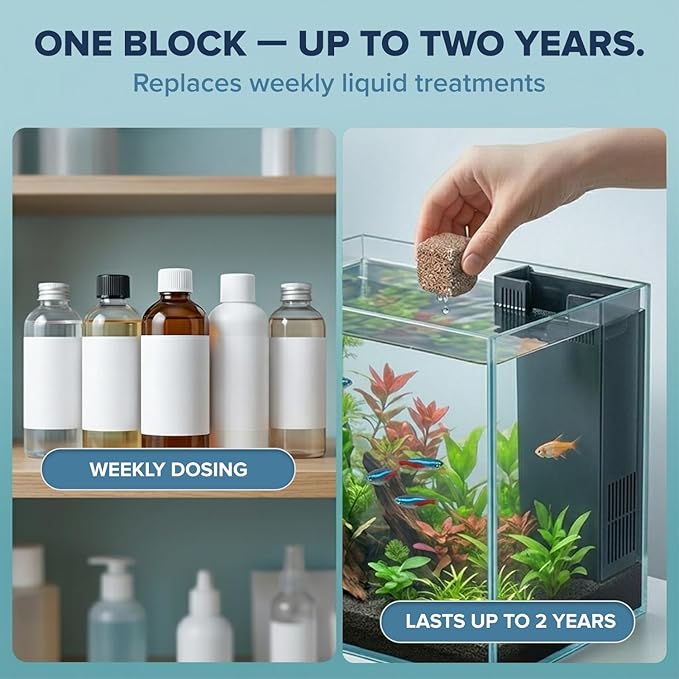 EcoBio-Block Natural Volcanic Rock for Aquarium Water Clarity & Balance — Low-Maintenance Alternative to Weekly Additives — for Freshwater Fish, Turtles, Shrimp & Frogs (Nano 2-Pack, 0.8-1.5 gal ea.)
