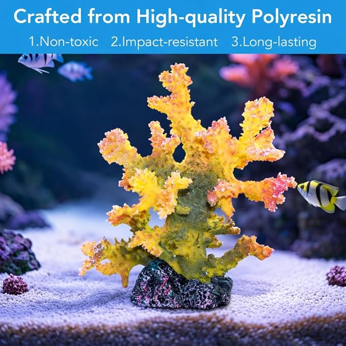 Polyresin Coral Ornament for Fish Tank Decorations,Aquarium Landscape Decor - Safe for Saltwater & Freshwater,Green&Yellow